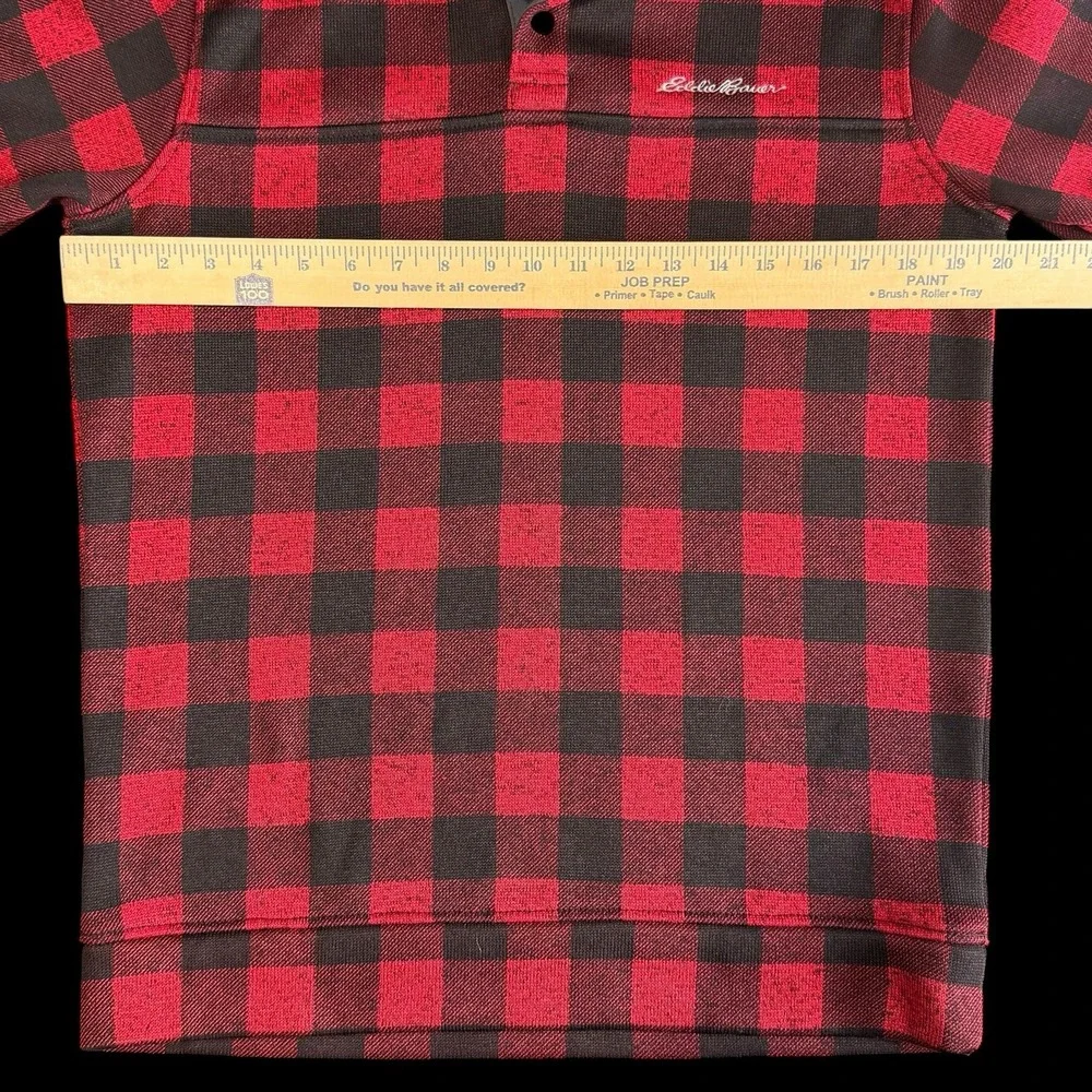 Eddie Bauer Men's Fleece Pullover Red Black Buffalo Check Outdoor Casual Medium